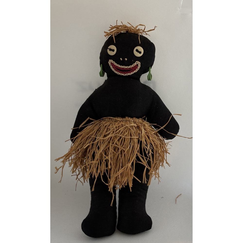 Vintage Handmade Cloth Folk Art Island Dancer Doll Raffia Skirt